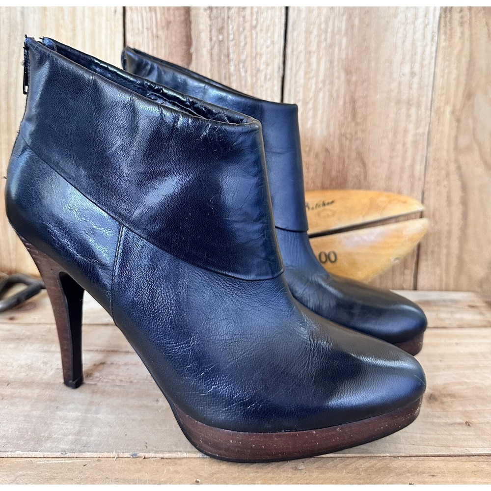 Steve Madden Platform Stiletto Boots Ankle Disco Black Leather Women's 8.5